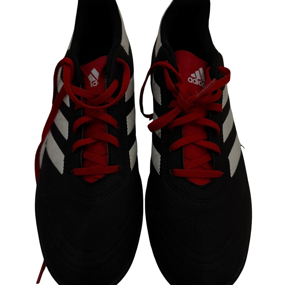 Adidas Goletto VI cleats  in the Core Black, Cloud White, and Scarlet Sz US 10